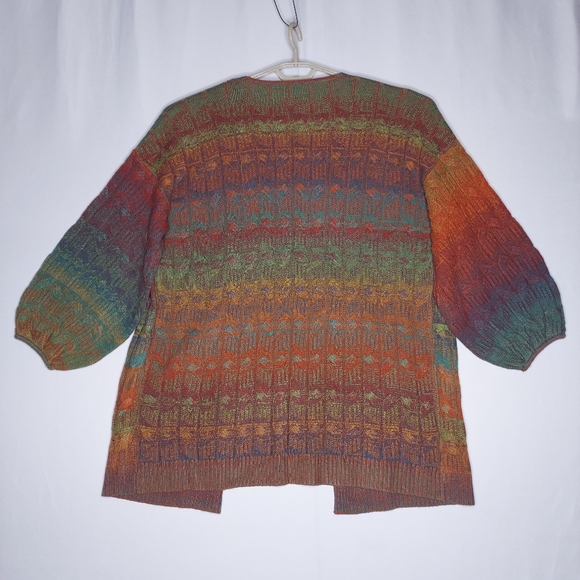The Pyramid Collection Cardigan Sweater 2X 3X Cableknit Multicolor Elbow Puff Sl - Picture 9 of 9
